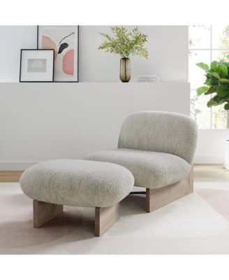  Loyal Boucle Fabric Accent Chair and Ottoman, Set of 2