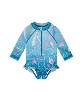 Girls' One-Piece Long Sleeve Shell Rashguard - Little Kid