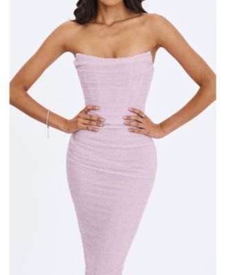  Raylee Beaded Mesh Strapless Sheath Maxi Dress