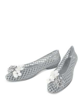 Women's Vow Sequin Flower Silver Jelly Shoes 