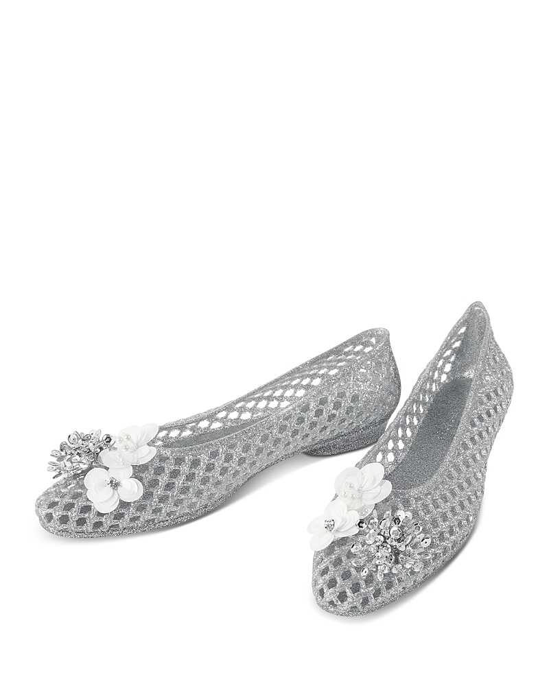 Heavenly Jelly Women's Vow Sequin Flower Silver Jelly Shoes