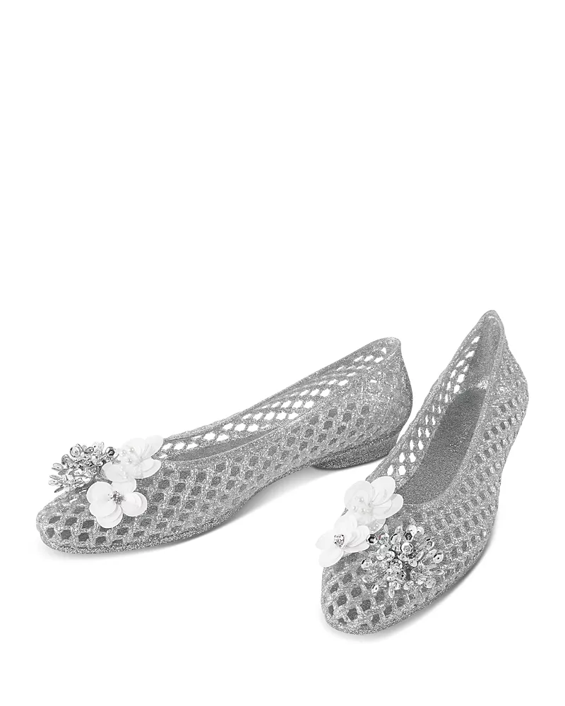 Heavenly Jelly Women's Vow Sequin Flower Silver Jelly Shoes