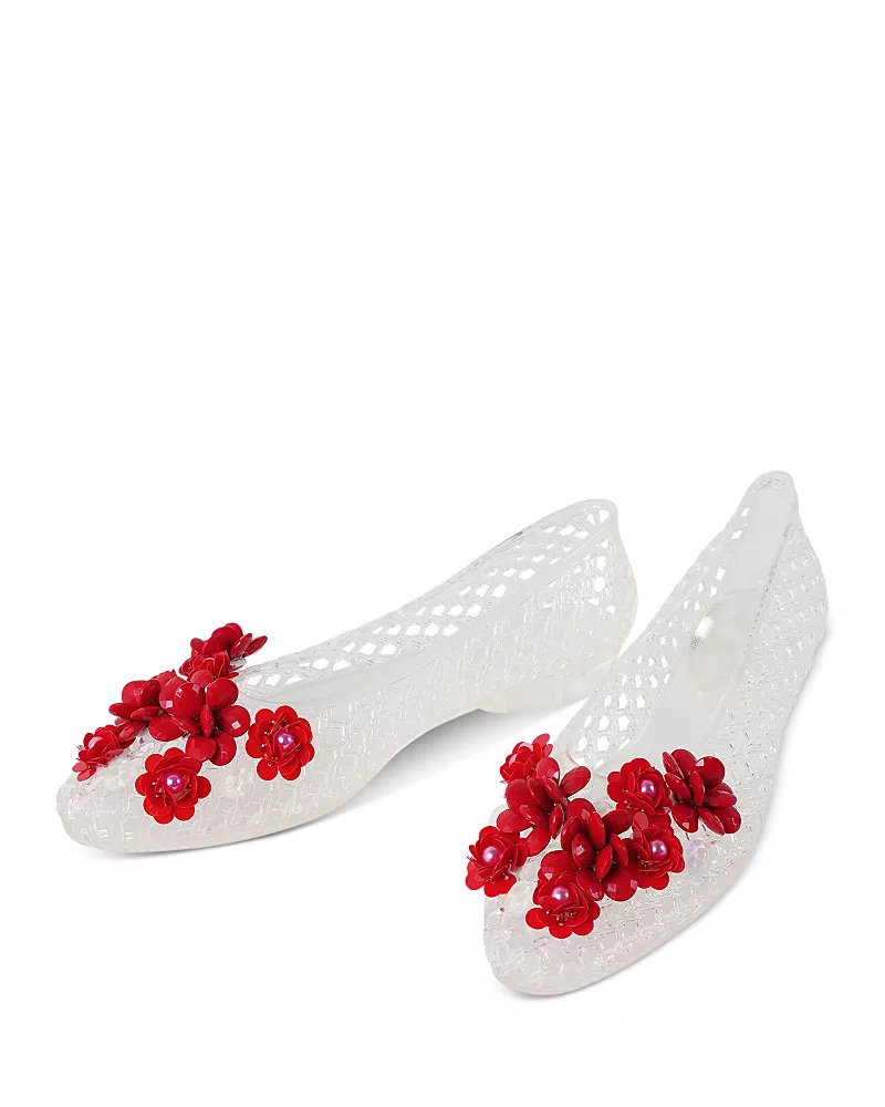 Heavenly Jelly Women's Nova Sequin Flower White Jelly Shoes