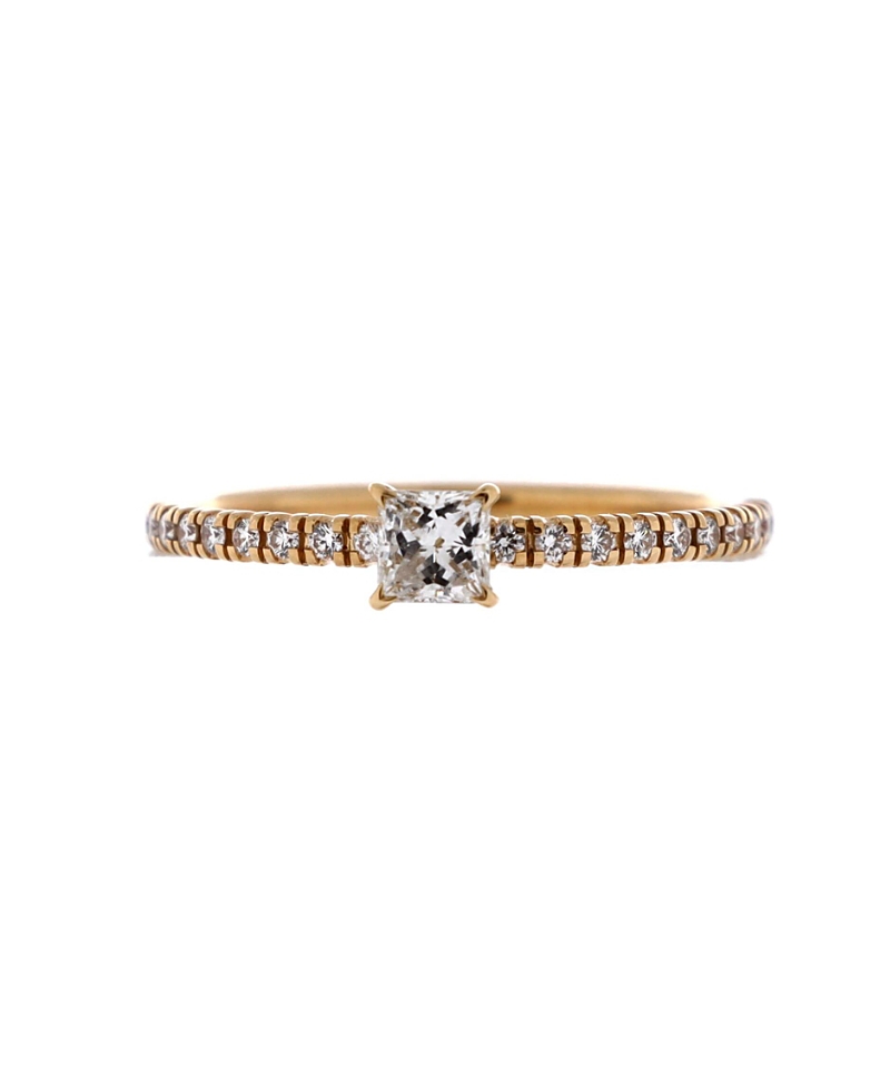 Pre-Owned Cartier Etincelle de Cartier Ring 18K Gold with Princess Cut Diamond and Pave Diamonds