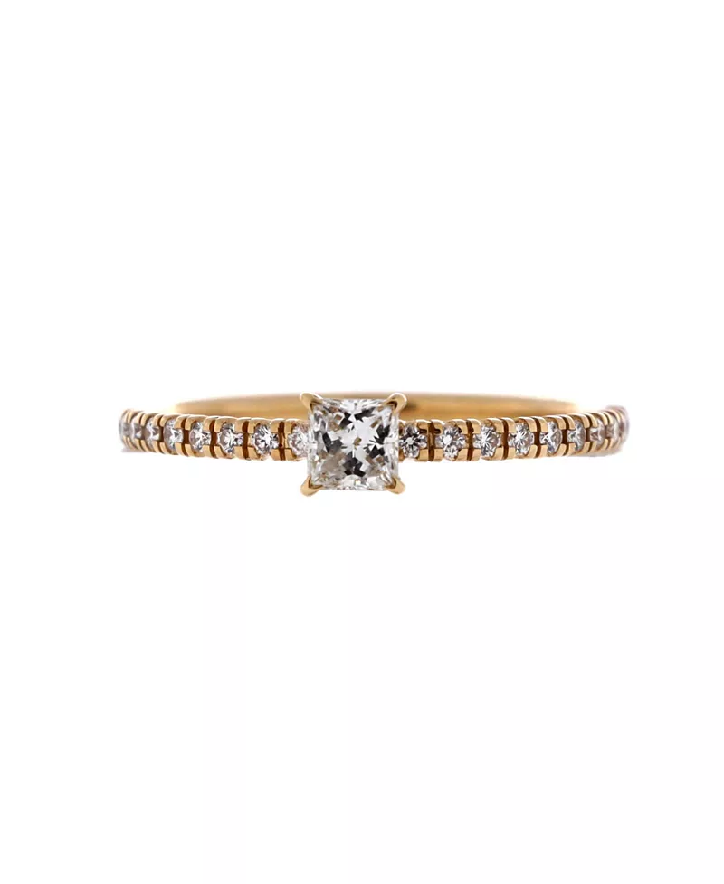 Pre-Owned Cartier Etincelle de Cartier Ring 18K Gold with Princess Cut Diamond and Pave Diamonds