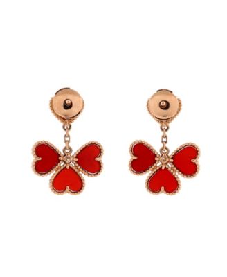 Sweet Alhambra Effeuillage Heart Earrings 18K Rose Gold with Carnelian and Diamonds