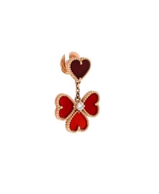  Sweet Alhambra Effeuillage Heart Earrings 18K Rose Gold with Carnelian and Diamonds