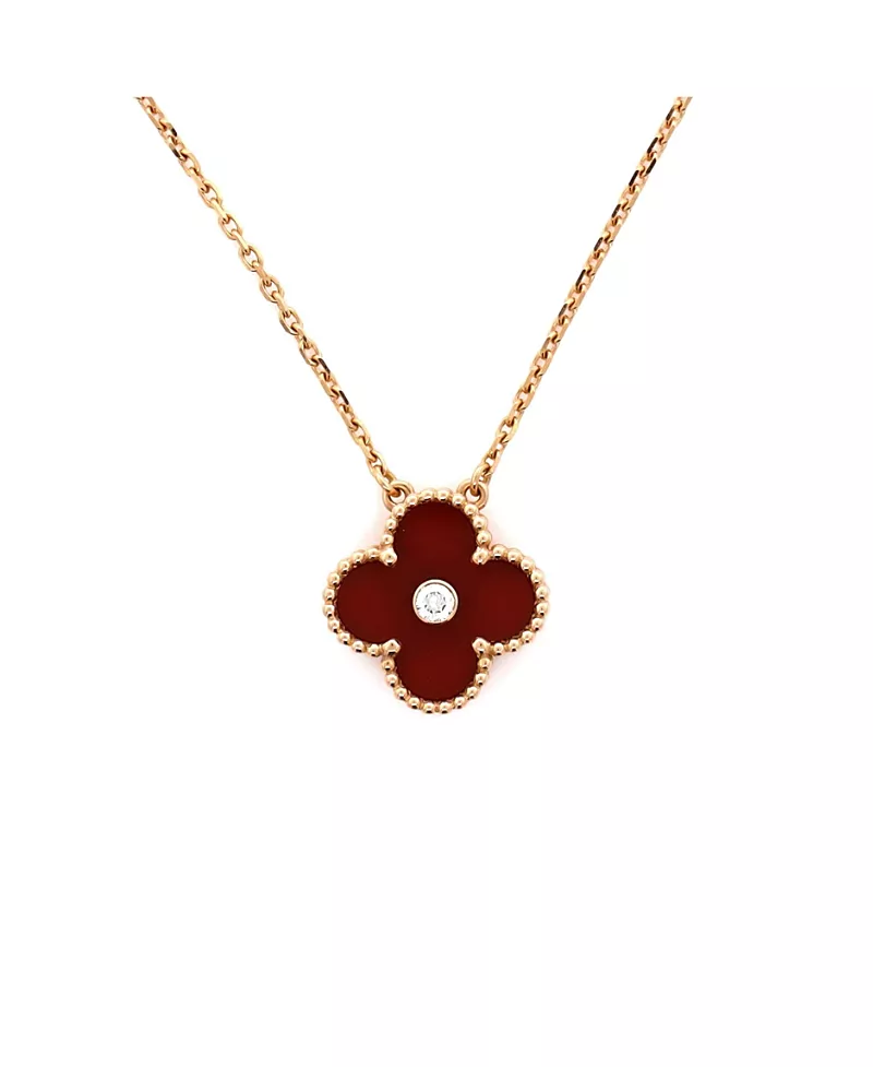 Pre-Owned Van Cleef & Arpels Vintage Alhambra Pendant Necklace 18K Rose Gold and Carnelian with Diamond, 16.25"