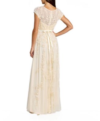 Floral Embellished Short Sleeve Mesh Gown