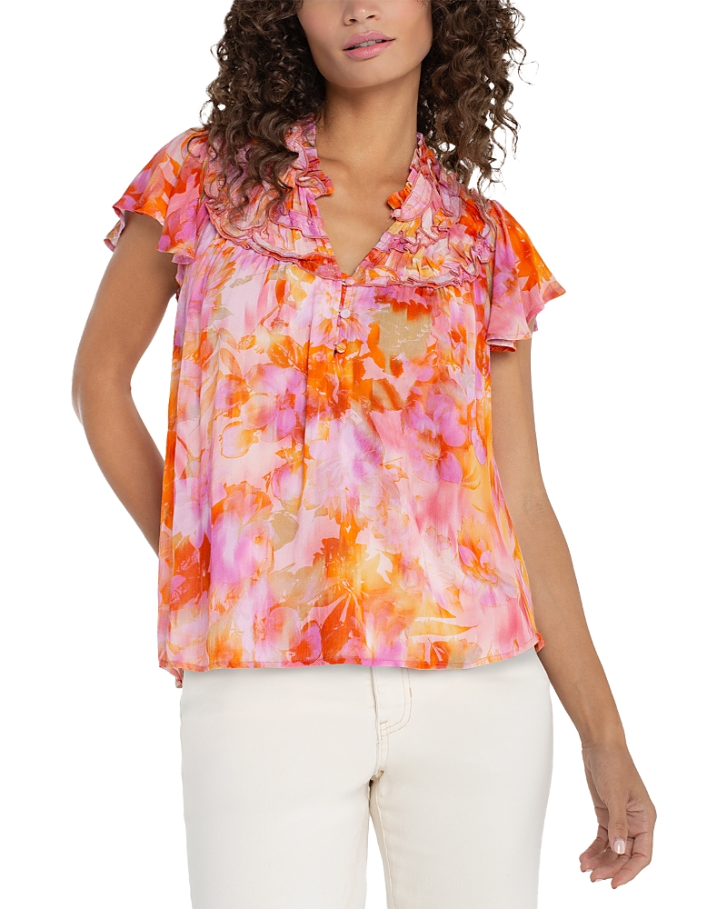 Liverpool Los Angeles Flutter Sleeve Popover Woven Blouse