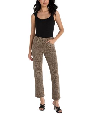 Kennedy Mid Rise Straight Jeans in Khaki Abstract Animal