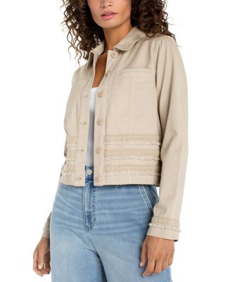Denim Trucker Jacket with Fray and Lace in Safari Sand