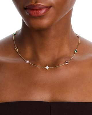 18K Yellow Gold Venetian Princess Multi Gemstone Flower Station Necklace, 16-18"