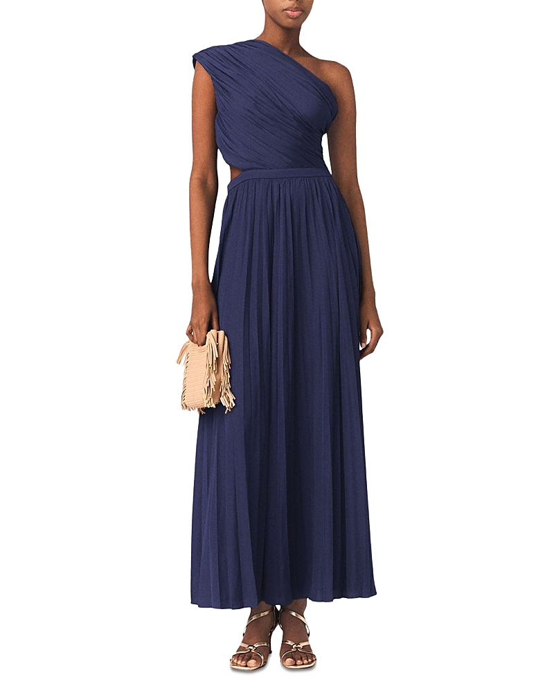 Maje Revi Asymmetric Pleated Maxi Dress