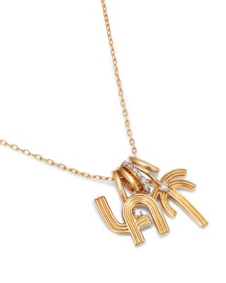 9K & 14K Yellow Gold Diamond LA & Palm Tree Pendant Necklace. 15-16" - Exclusive