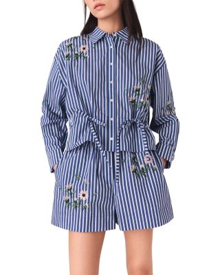 Beaded Floral Striped Shirt