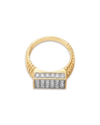 Diamond Square Cluster Ridged Ring in 14K Yellow Gold, 1.4 tcw