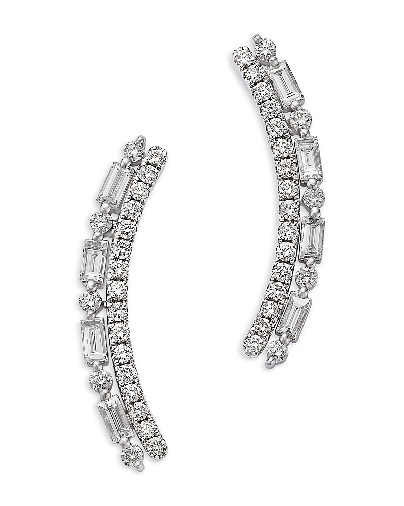 Bloomingdale's Fine Collection Diamond Round & Baguette Ear Climbers in 14K White Gold, 1.3 tcw
