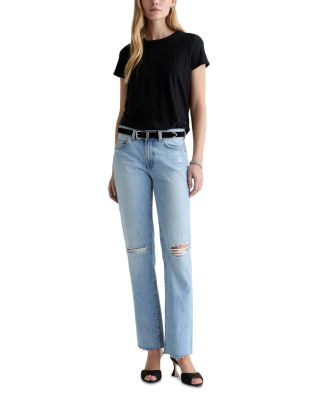Sandra Low Rise Straight Jeans in Soft Focus Destructed