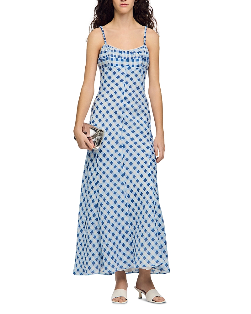 Sandro Colette Gingham Lace Up Maxi Dress