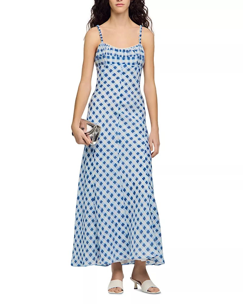Sandro Colette Gingham Lace Up Maxi Dress