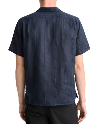 Linen Eyelet Stripe Short Sleeve Cabana Shirt