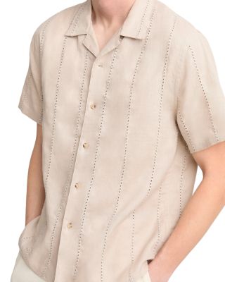 Linen Eyelet Stripe Short Sleeve Cabana Shirt