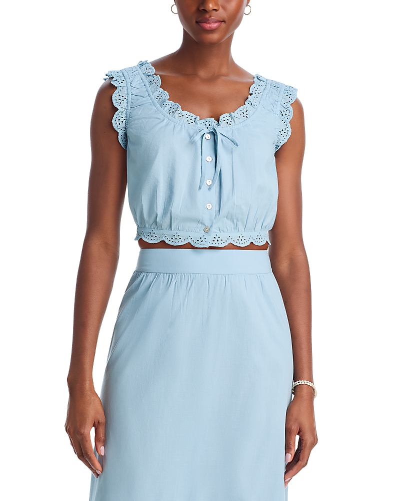 Aqua Eyelet Trim Top - Exclusive