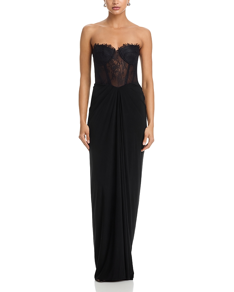 Bcbgmaxazria Lace Jersey Floor Sweeping Gown