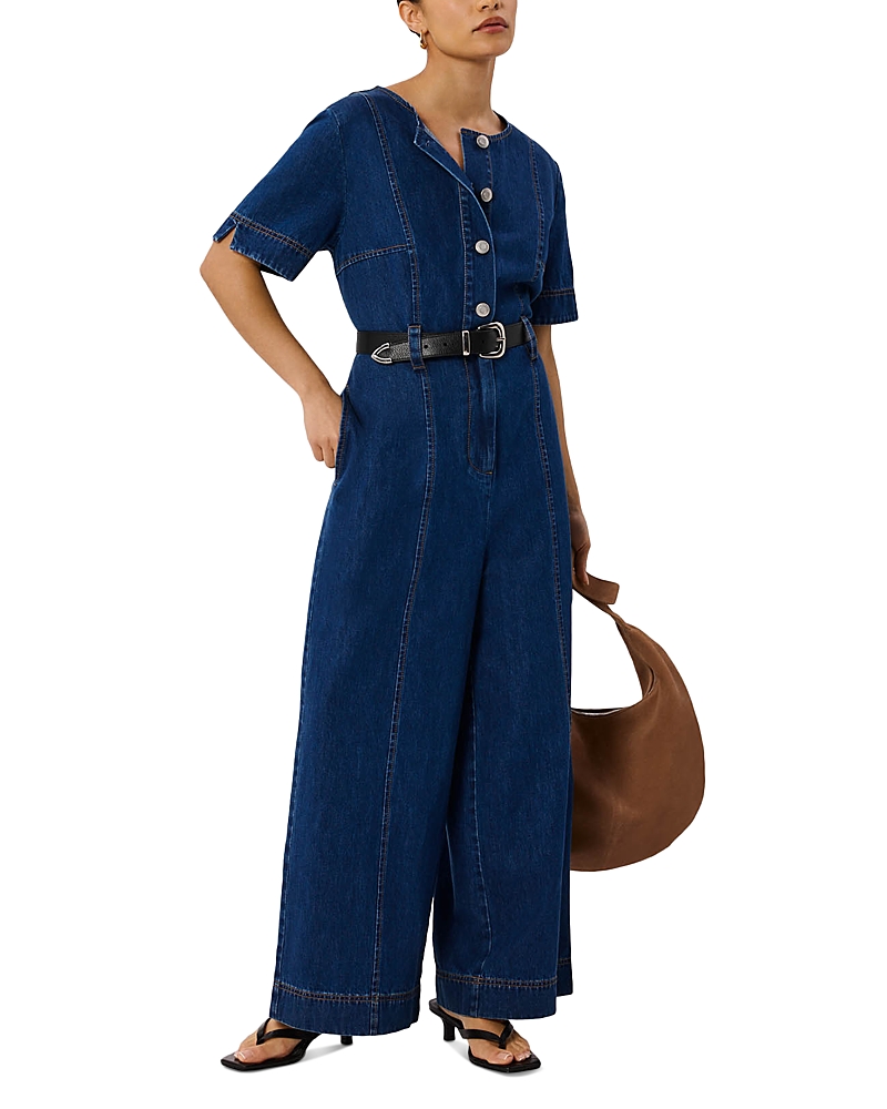 Whistles Petite Denim Button Front Jumpsuit