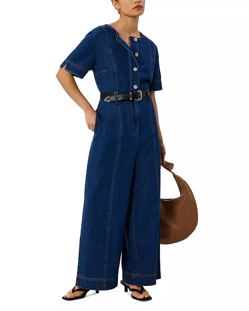 Whistles Petite Denim Button Front Jumpsuit