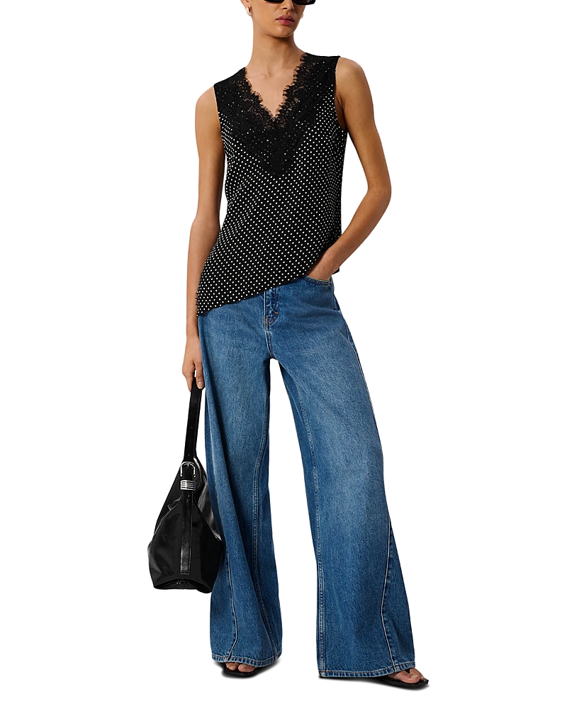 Whistles Mini Spot Lace Trim Top