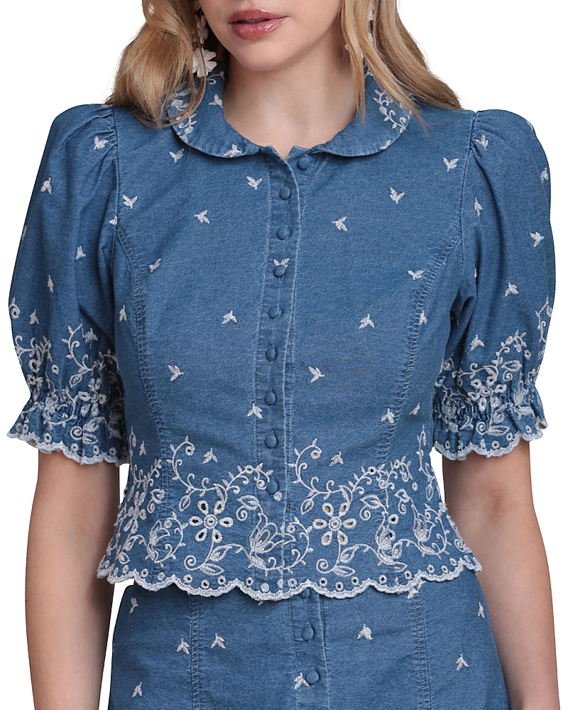 Avec Les Filles Chambray Embroidered Top