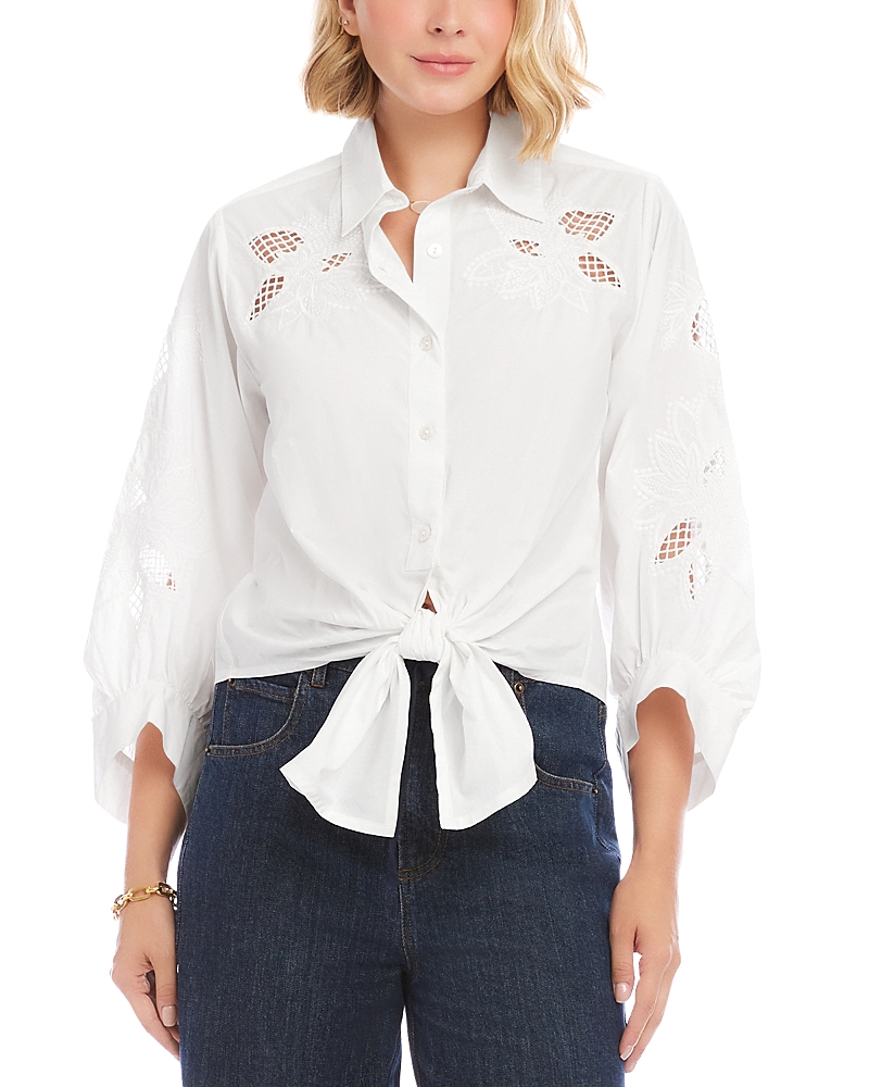 Karen Kane Embroidered Tie Front Blouse