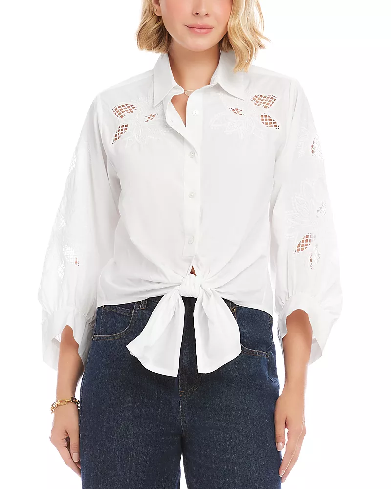Karen Kane Embroidered Tie Front Blouse