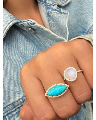 Rainbow Moonstone & Diamond Ring