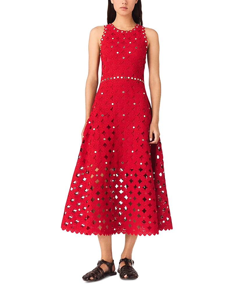 Maje Crochet Dress with Mirror Embellishments