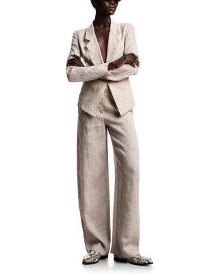 Mixed Linen Chambray Tie Detail Blazer