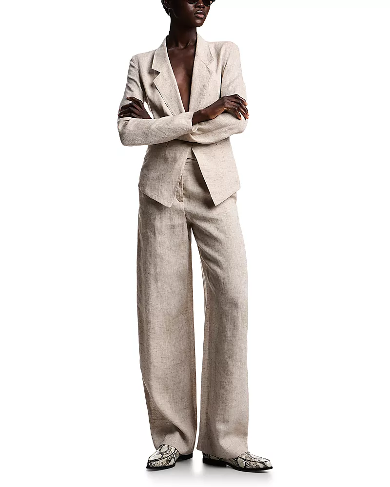Emporio Armani Mixed Linen Chambray Tie Detail Blazer