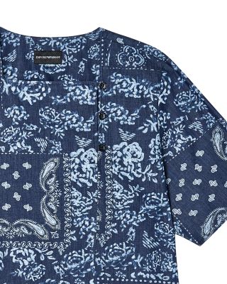 Bandana Print Chambray Short Sleeve Top