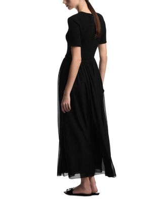 Smocked Bodice Techno Georgette Midi Dress