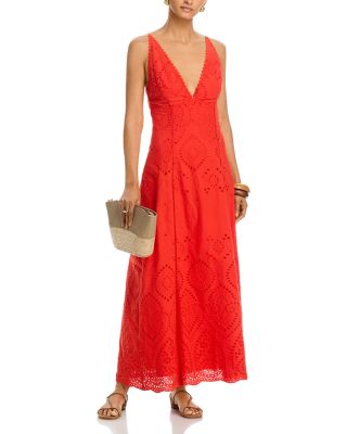 Eyelet V Neck Maxi Dress - Exclusive