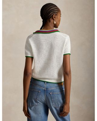 Striped Collar Pointelle Polo Shirt