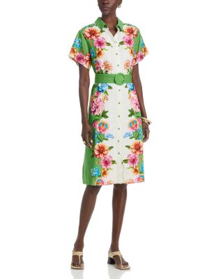 Placed Floral Button Down Midi Dress