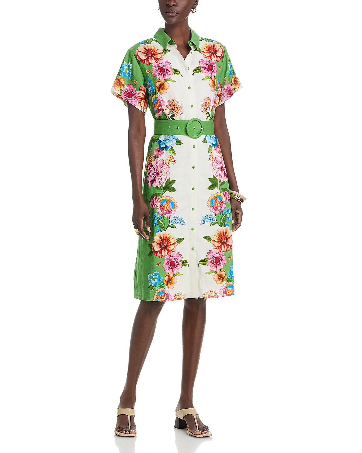 T Tahari Placed Floral Button Down Midi Dress