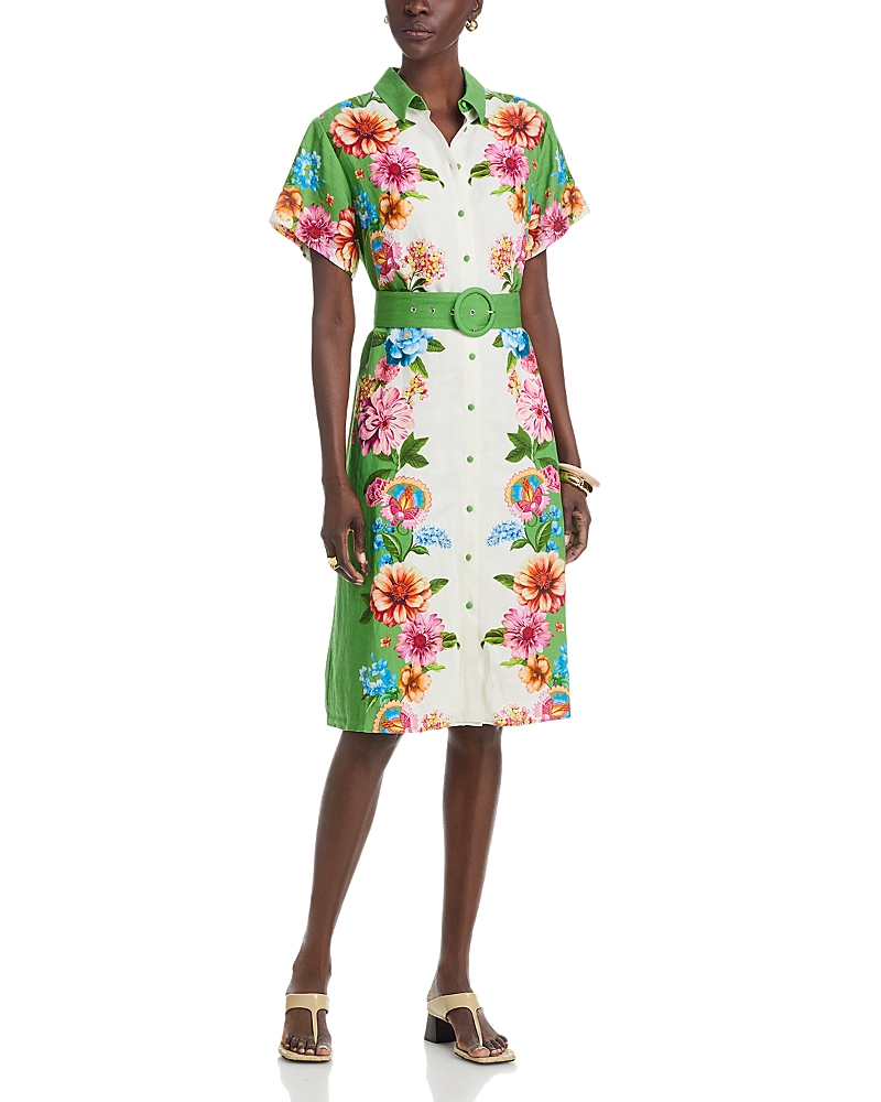 T Tahari Placed Floral Button Down Midi Dress