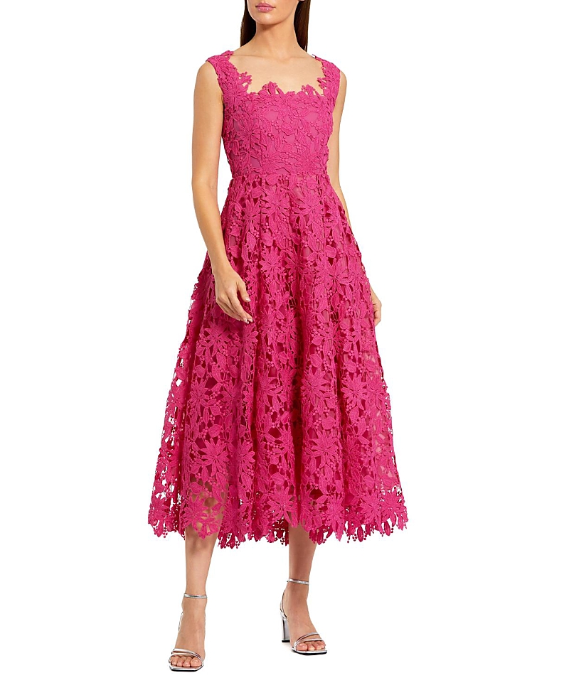 Mac Duggal Sleeveless Square Neck Lace A Line Midi Dress