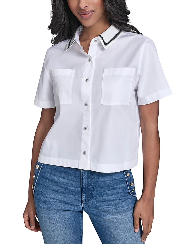 Karl Lagerfeld Crochet Collar Shirt In White