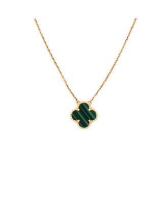  Vintage Alhambra Pendant Necklace 18K Gold and Malachite, 16.25"