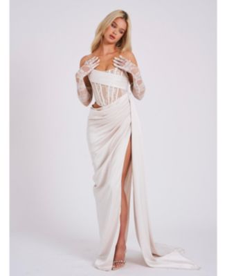  Callie Corset Draping High Slit Gown